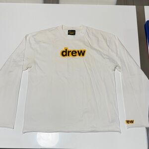 DREW White Long Sleeve Tee with Yellow Logo